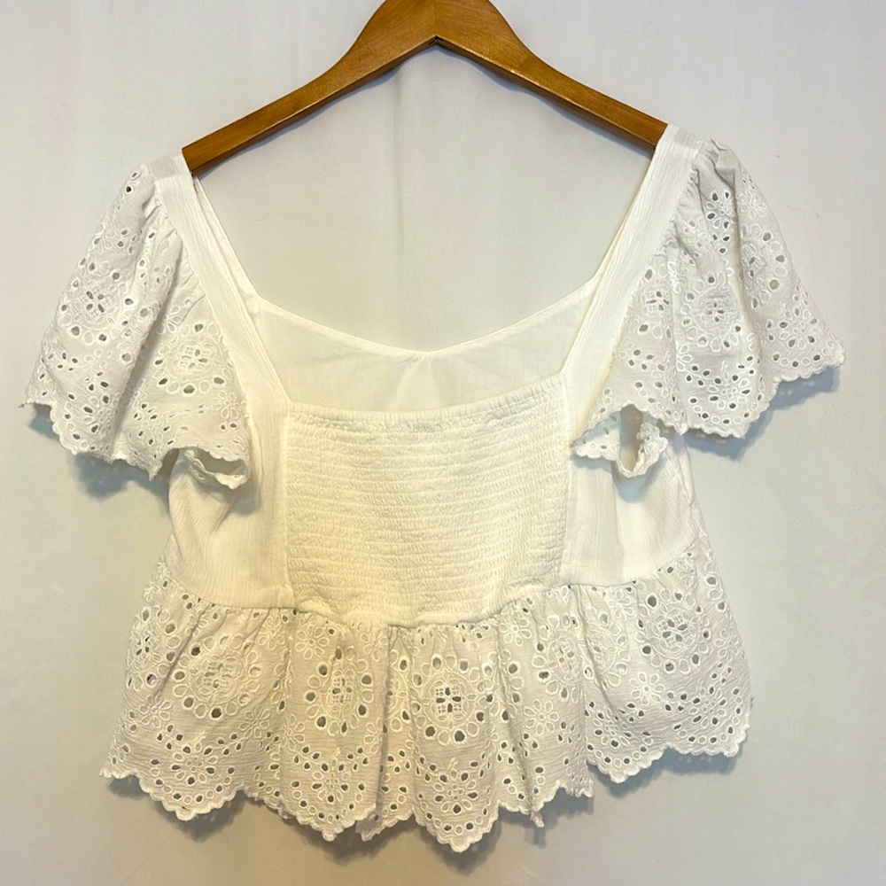 American Eagle Ruffle Sleeve Babydoll Top White Size Small - Picture 5 of 11